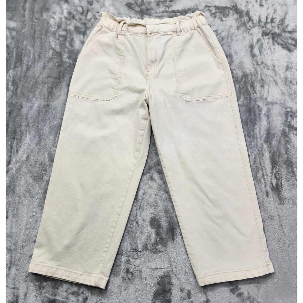 Time and Tru Pants Women 16 Beige Khaki High Rise Paperbag Crop Stretch Tapered